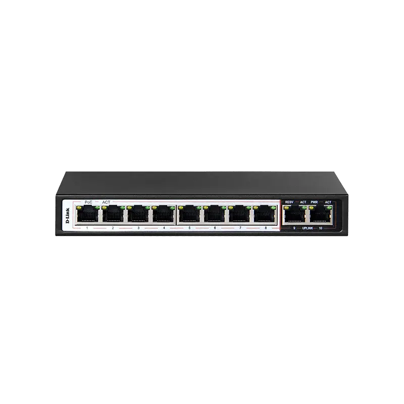 SWITCH D-LINK 10-PORTS 10/100 UNMANAGED 250m 8 PoE+ 2 10/100