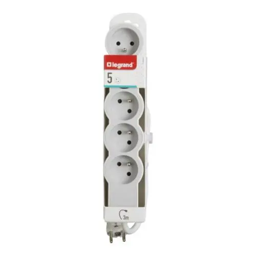 [049492] MULTIPRISE LEGRAND 5 PRISES 2P+T 16A 3680W 3m - blanc et gris clair